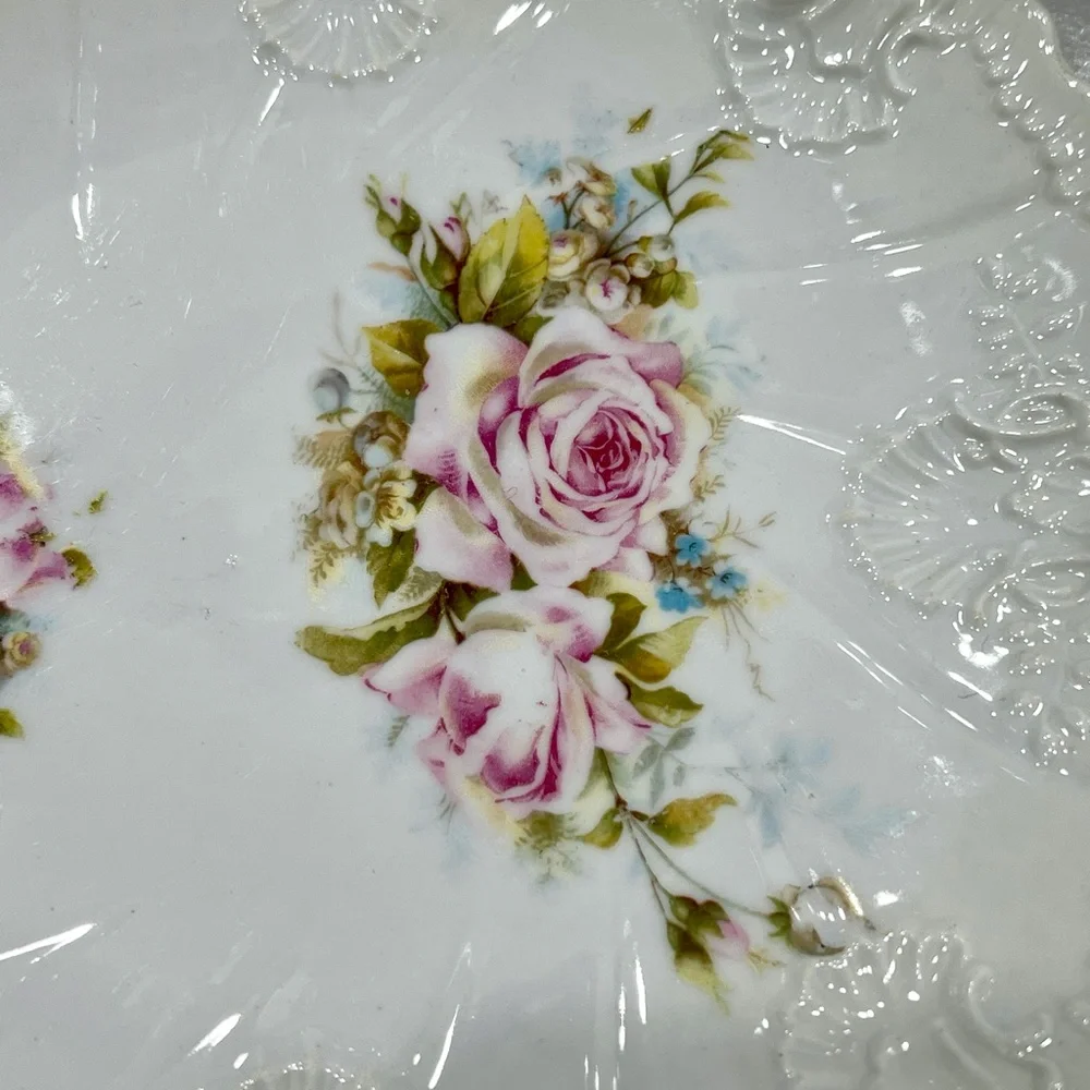 VINTAGE ROSE FLORAL & GOLD CHINA PLATES - SET OF 3
